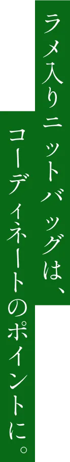 ラメ入りニットバッグはコーディネートのポイントに。