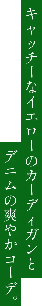 キャッチーなイエローのカーディガンとデニムの爽やかーデ